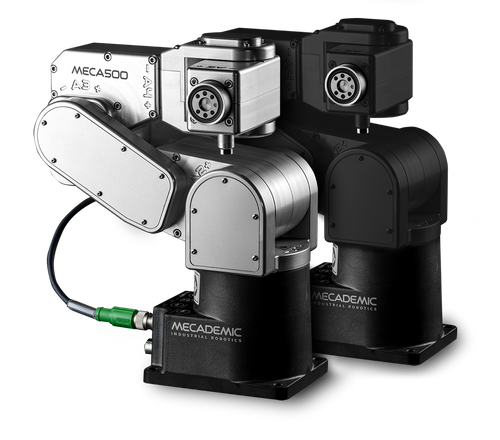 MECADEMIC MECA500 | Noir & Argenté - robot industriel de haute précision destiné à la manipulation de petits composants. Idéal pour les bancs d'essai et le travail en laboratoire