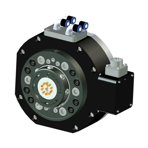 combination of a swivel and a tool changer - Combinaison d'un changeur d'outils et d'un joint tournant - collecteur rotatif - Reduces hose package interference - Maximizes the hose package lifetime - Allows continuous rotation of axis 6 - ABB Fanuc Kukka