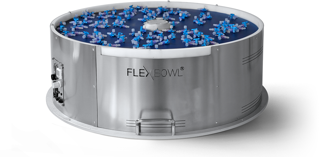 FlexiBowl allows the orientation and separation of components - Vision - flexible parts feeder that is compatible with every robot and vision system - vibrating bowl feeders - vision pour Bol vibrant  - parts feeders - feeder separating - ABB - Mecademic 